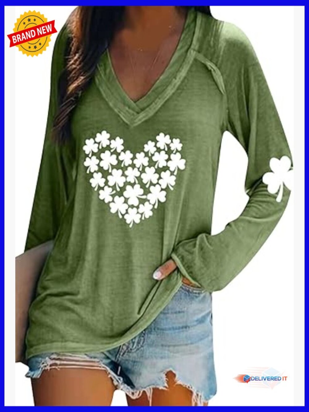 Women's St Patrick's Day Sweatshirt V-Neck Long Sleeve Tee Pullover Loose Fit